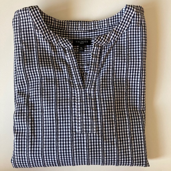 TALBOTS Black & White Checkered Tunic Top Women's Size Medium Petite - Picture 6 of 6